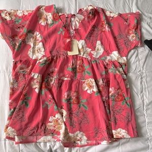 Boutique Watermelon Floral Print Babydoll Top